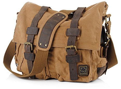 Jonon Vintage militär män kanvas messengerväska för 13,3–17 tum bärbar dator (storlek 14,8 tum, brun), Kaffe, Size 14.7
