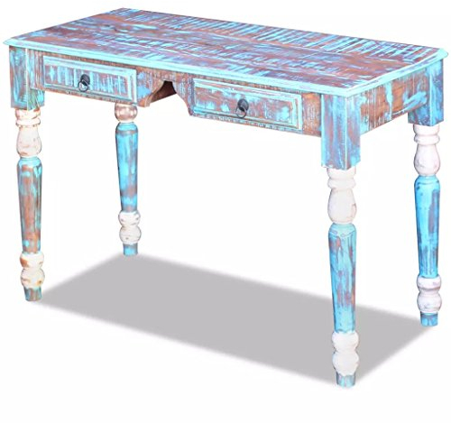 Festnight Schreibtisch Arbeitstisch | Vintage-Stil Bürotisch aus Recyceltes Massivholz | Konsolentisch mit 2 Schubladen 110 x 50 x 76 cm Mehrfarbig