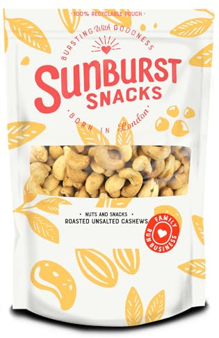 Sunburst Snacks Cashews Roasted Unsalted, Whole, High in Protein, Resealable & Recyclable Pouch, 1KG