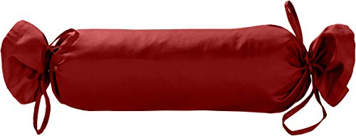 Mako Satin Baumwoll Nackenrollen-Hülle 15x40 - Kissenrollenbezug mit Verschlussbändern aus 100% Baumwolle - Nackenrolle Überzug einfarbig Rot - Made in EU