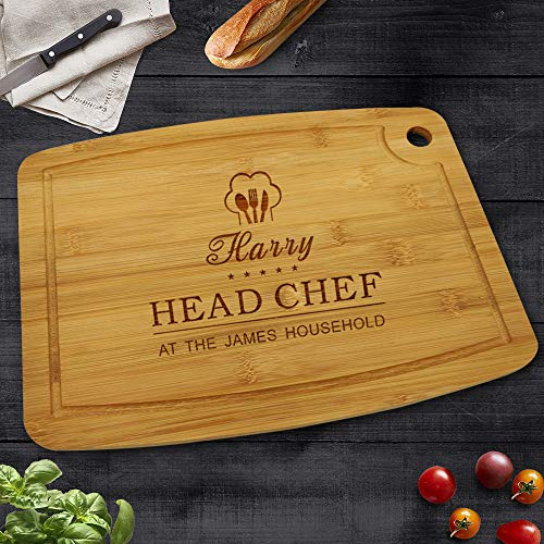 Personalised Chopping Board Bamboo Cheese Board Gift for Mum Laser Engraved Housewarming Gift Custom Wedding, Valentines or Anniversary Present for Families (Head Chef)