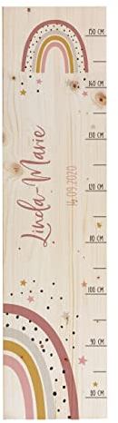 Striefchen® Messlatte für Kinder mit Namen aus Holz für Kinderzimmer mit niedlichen Motiven Messleiste Regenbogen Rosa