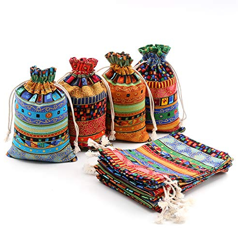 SumDirect 20Pcs Jutesäckchen Jutebeutel, Geschenksäckchen, Jute Sack, Baumwolle Säckchen mit Kordelzug, Kleine Stoffbeutel für Weihnachten Kindergeburtstag Hochzeit Party und Weihnachten (10x15cm)