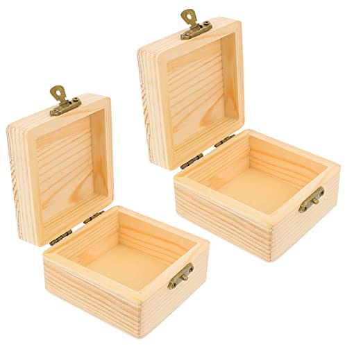 iplusmile Unfinished Holz Aufbewahrungsbox - 2 Stücke Rustikale Quadratische Aufbewahrungsbox Mit Deckel Geschenkbox Spielzeugkiste - Süßigkeiten Dessert Schmuck Lebensmittel Verpackungskasten