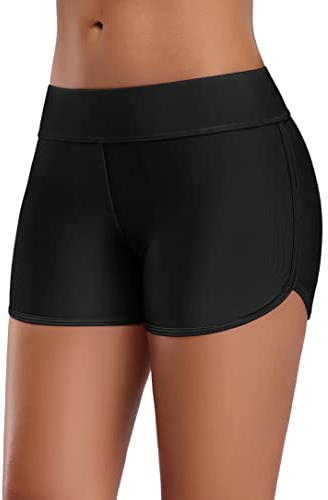 Attraco Damen Badeshorts Badeshorts UV Schutz Schwimmshorts Strand Bikinihose Schnell Trocknendes Schwimmhose Sommer Wasersport Schwarz M