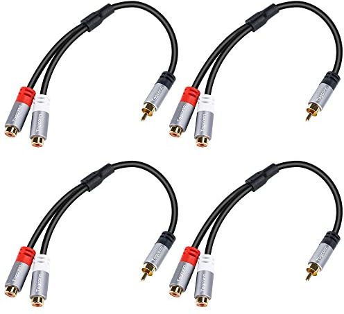 RCA Y-Adapter Splitter cable 4Pack,1 RCA Male to 2 RCA Female Stereo Audio Video Subwoofer Car Audio Cable Y Splitter Adapter Extension Cord for Home Theater, Hi-Fi System, Amplifier, Speaker-0.6 Feet