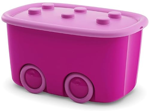 VIRSUS Contenitore Porta Giochi Multiuso 8557, misura 58x38,5x32 cm, scatola porta giocattoli con ruote e coperchio chiusura a scatto, box salvaspazio per Bambini (Rosa)