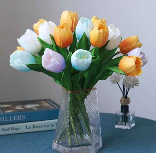Buart Fiori artificiali realistici al tatto, per San Valentino, festa della mamma, decorazione da tavola, centrotavola, colori estivi, per bouquet da sposa (serie Luxury, 11 pezzi)
