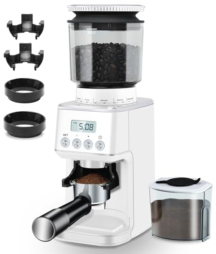 Homtone Macinacaffè elettrico in acciaio inox, macinacaffè regolabile a 51 livelli, macinacaffè automatico, macinacaffè, macinacaffè per portafiltro, nero/acciaio inossidabile (Bianco)