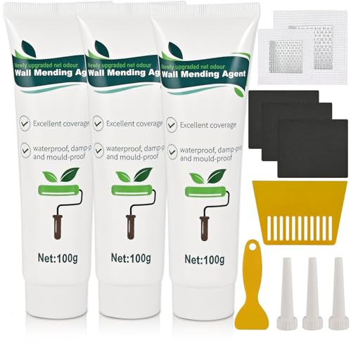 Cieex Crema de Reparación de Masilla Pared Lista para Usar Masillas de Relleno Pared Blanca Masilla Tapar Agujeros Impermeable y de Secado Rápido para Arañazos, Grietas, Agujeros 100g*3