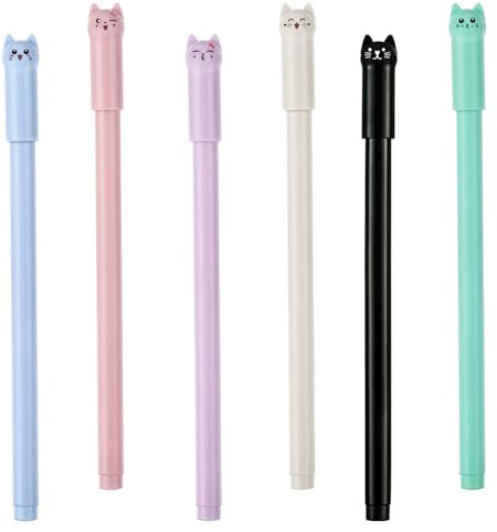 6 stycken pennor för katter, kattpennor, Kawaii söta tecknade söta pennor, färgglada gelpennor för barn och vuxna för kontor skolmaterial, katter gel kulspetspenna set för kreativa teckningar