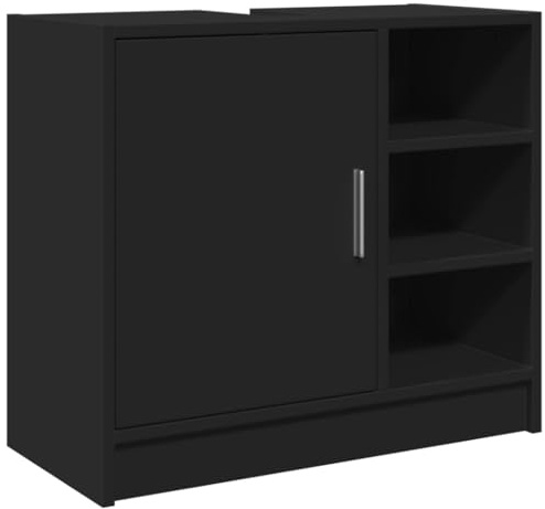 vidaXL Waschbeckenunterschrank, Unterschrank für Badezimmer, Badschrank mit Stauraum, Badezimmerschrank Waschtischunterschrank, Schwarz Holzwerkstoff