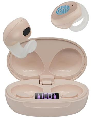 HOTHOA Nya öronclips trådlösa Bluetooth-hörlurar, öppna benledningshörlurar, mini brusreducerande Bluetooth 5.3, lämplig för löpning och utomhusaktiviteter (beige)
