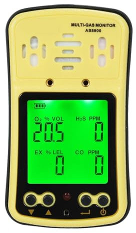 Detector de Gases, Detector de Gas Combustible 4 en 1 Analizador de Aire LCD Monitor multigas Detector de Gas Medidor de O₂ CO Analizador de H₂S