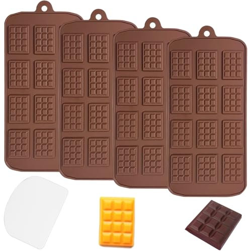 YXHZVON Stampo per Barretta di Cioccolato, 4 Pezzi Stampo per Cioccolato Quadrato Con 1 Raschietto, Stampo Silicone in 12 Cavità per Fare Caramelle al Cioccolato, Tartufi Pralinati