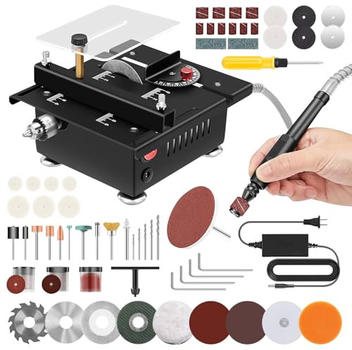 Mini scie circulaire de table 100 W multifonction avec 4 lames Scie de table de précision 7 vitesses Bloc d'alimentation réglable pour projets de travail du bois DIY