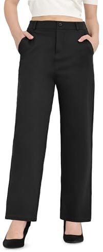 Bamans Pantalones de Vestir de Pierna Recta para Mujer, Cintura Alta, elásticos, para Negocios, Casual, Trabajo, Oficina, Pantalones de 29 Pulgadas