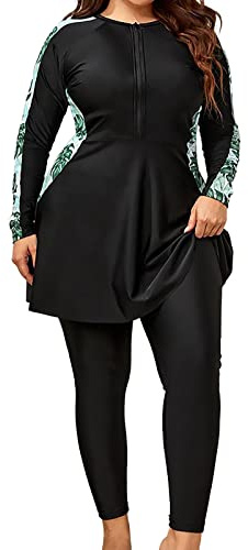 Vhersily 2 Pièces Femmes Musulmanes Couverture Complète Plus Taille Maillots de Bain Modeste Arabe Burkini Ensemble Beachwear Maillot, Noir , 4XL