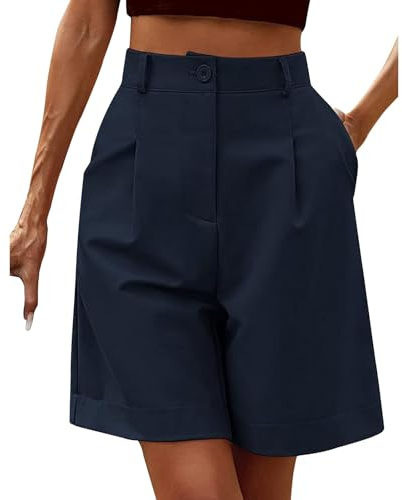Meaunzyl Pantaloncini da Donna, Stile Bermuda, Casual, Elasticizzati, A Vita Alta, Gamba Larga, Pantaloni Corti da Lavoro, Pantaloni Estivi, con Tasche, Eleganti, Ragazza