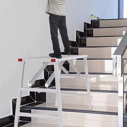 Escalier pliable réglable – Échafaudage portable avec pieds antidérapants pour peintres et construction – Escabeau robuste (100,1 x 30 cm)