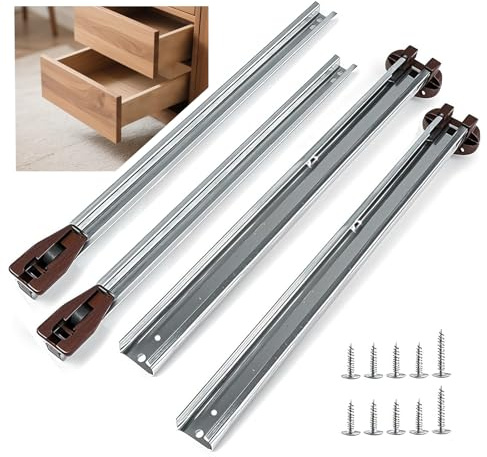 2 Pack of Drawer Slides Center Track for Kenlin Rite-Trak II Rails Kit, 16 Inch Drawer Metal Slides with Stop & Roller