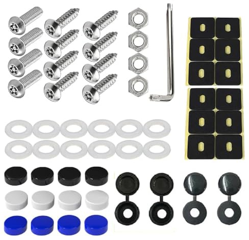 WADY Diebstahlschutz Kennzeichen Schrauben Edelstahl Set – M5 Edelstahl Auto Nummernschild Schrauben und Kappen Set - für Motorrad, Auto-Nummernschilder Vorne und Hinten