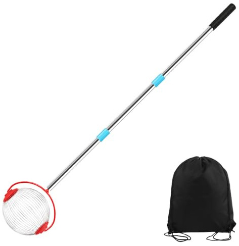 Raccoglitore a rotelle, 120 cm, raccogli noci con sacchetto per frutta (34 x 43 cm), raccogli mele con manico telescopico, raccoglitore di frutta, raccogli mele per nocciole, ciliegie, palline da golf
