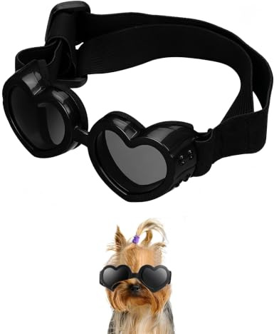 DAFNE Gafas de Sol para Mascotas, Anteojos Anti UV Niebla Polvo con Forma de Corazón, Correa Ajustable Elástica, Gafas Protectoras para Perros Pequeños para Fiesta Playa Tomar Fotos