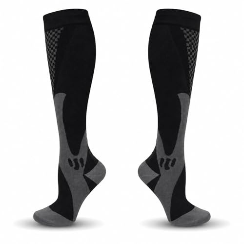 Calze Compressive Calze a Compressione 20 30 mmHg Calze Lipedema con Supporto Graduato per Sport Ciclismo e Viaggi (Nero,XL)