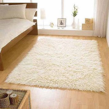Flokati Shaggy Wool Rug, Ivory, 60 x 120 Cm