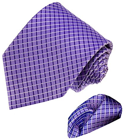 Lorenzo Cana - Karo Krawattenset aus 100% Seide - Schlips mit Eintstecktuch, Lila Violett - 8451401