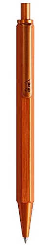 RHODIA 9388C - scRipt Refillable Ballpoint Pen Hexagonal Brushed Aluminium Body - Orange - 0.7 mm High Precision Retractable Ball Point, Black Ink - scRipt Collection