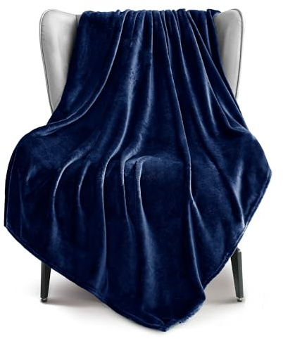 Exclusivo Mezcla Soft Large Fleece Throw Blanket for Sofa, Navy Blue | 127x178 CM, Double-Sided Brushed Flannel Blanket, Lightweight Plush Cozy Sofa Throw for Living Room, Machine Washable