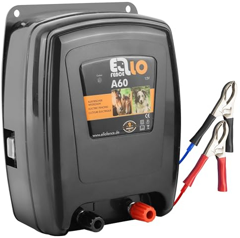Ellofence Électrificateur clôture électrique 12 V batterie (A60) – Silencieux & puissant – Appareil premium robuste pour pâturage – Idéal chevaux