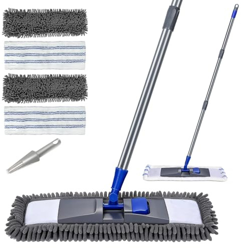 MASTERTOP Balai de Sol Professionnel en Microfibre, Balai Plat pour parquet, carrelage, stratifié, Vinyle, avec 4 recharges, poignée Extensible