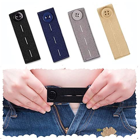 4 Pack Premium Elastic Waist Extenders - Adjustable Button Extender for Maternity & Casual Pants