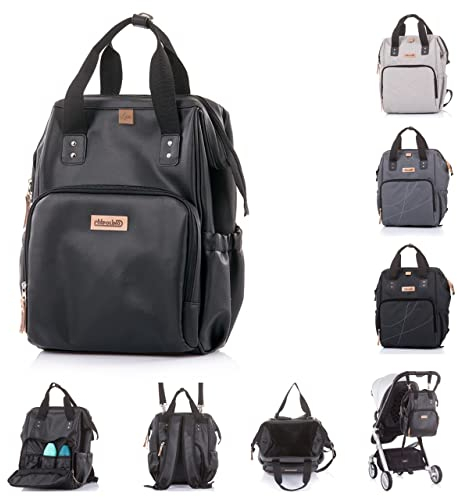Chipolino Kinderwagentasche, Rucksack, Kunstleder Wickelunterlage, Henkel Träger, Farben:black