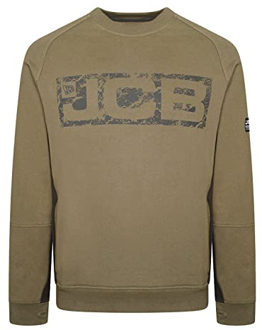 JCB - Trade Crew Sweatshirt, X-Large - Made with 80% Cotton & 20% Polyester - Men's Jumpers Branding Details - Cordura Fabric Elbow Patches - Mens Clothes - 320gsm - Olive