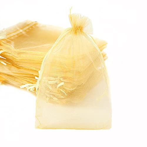 Lot de 30 sachets en organza à remplir, sac en organza, pochette à cordon, pour festival, fête, mariage, bonbons, lavande, 7 x 9 cm, doré