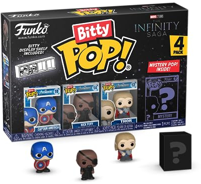 Funko Bitty Pop! Marvel - Captain America 4PK - Captain America (Holding Shield), Nick Fury, Thor und eine Überraschungs-Mini-Figur - 0.9 Inch (2.2 cm) - Marvel Comics Sammlerstück Fans