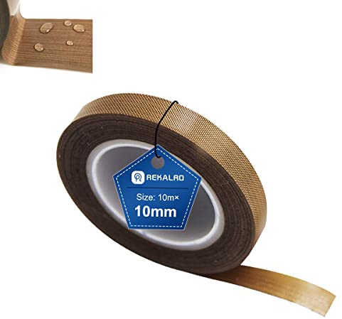 REKALRO Ruban adhésif en téflon/PTFE, adhésif haute température, ruban haute température pour imprimante 3D, ruban de mise sous vide (10 mm x 10 m)