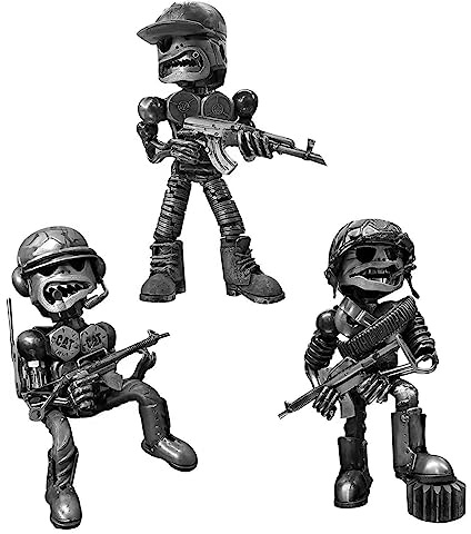 Ckuakiwu 3Pcs Standing Warrior Inspired Recycled Scrap Metal Sculpture Piston Man Machine Statues Soldier Ornaments - Garden Ornaments Home Decor for Office Desk