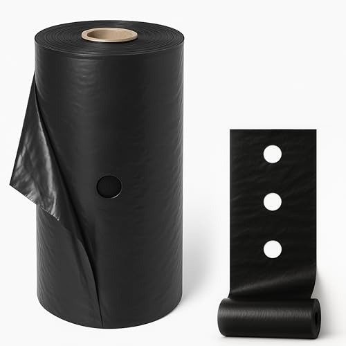 Maka Telo Nero Pacciamatura Orto Anti Erbacce Forato o Senza Fori Giardino Pacciamante Anti-UV Impermeabile all'Acqua Polietilene Spessore Film 5 Micron Cartone (1.10x50 Metri, Forato 30 cm)