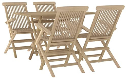 vidaXL Garten Essgruppe 5-TLG., Gartenmöbel Set Tisch 4 Stühle, Gartengarnitur Klappbar, Sitzgruppe Gartenset Sitzgarnitur, Grau Massivholz Teak