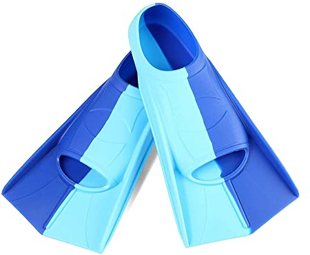 ENEN Schwimmflossen, Schnorchelflossen kurz Verstellbare Flossen für Kinder Erwachsene zum Schnorcheln, Schwimmen (XXS(27-29Meter),Dunkelblau + Hellblau)