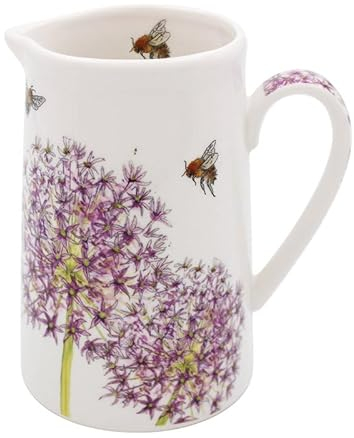 Lesser & Pavey Pichet britannique pour la cuisine et la maison | Joli pichet imprimé pour le lait, l'eau, le jus et d'autres besoins | Parfait pour la maison et le bureau – Pichet Bee-tanical alliums