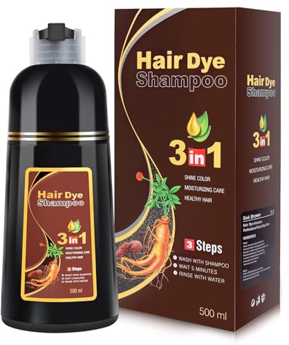IIIMEIDU Dark Brown Hair Dye Shampoo 3 in 1 for Gray Hair, Herbal Ingredients Shampoo Hair Dye for Women Men, Grey Coverage 500ml