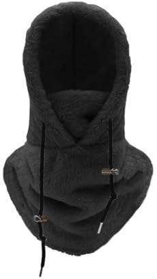 LUCKKY Warme Plüsch-Fahrradhaube, Sturmhaube Winddichte Skimaske, Thermo-Fleece-Kapuze, Verstellbare Skimaske,Plüsch Nackenwärmer mit Kordelzug, Winter Fahrrad Gesichtsmaske (Polyester, Schwarz)