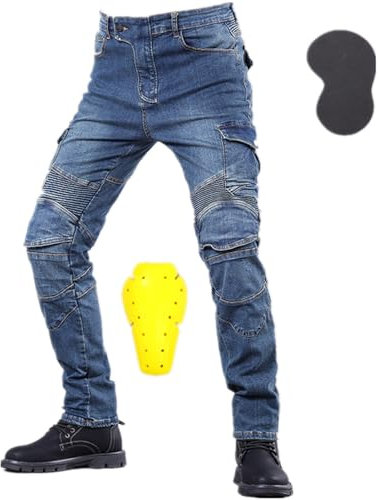 HOMDECR Pantaloni Moto Uomo Con Protezioni, Jeans Moto Uomo Elasticizzati Con Copertura Protettiva Di Seconda Generazione (Blu,M)