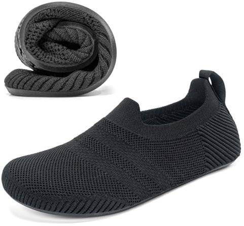 KOWAYI Hausschuhe Herren Haussocken Damen Leichte Geschlossene Hüttenschuhe Atmungsaktive Slipper Cozy Pantoffeln Unisex Barfußschuhe Schwarz-HEISE-40